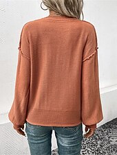 economico Colori solidi-Per donna Felpa Informale Morbido Colore puro A coste A V Lavorato a maglia Manica lunga Top regolari Maglia Esterno Giornaliero Fine settimana Rosso marrone Autunno Inverno