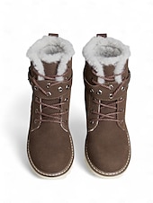 abordables Botas de nieve e invierno-Botas de nieve de invierno para mujer de color marrón con forro de piel sintética: botas cálidas y aislantes para exteriores con detalle de hebilla y suela antideslizante para clima frío