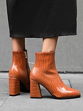preiswerte Stiefeletten-Grüne Stiefeletten aus Kunstleder mit Krokodilprägung für Damen mit Blockabsatz und spitzer Zehenpartie – ideal für legere oder elegante Anlässe
