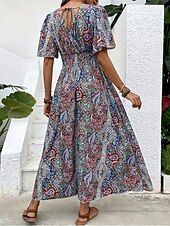 abordables Robes Bohémiennes-Femmes Robe maxi Robe Décontractée Robe évasée Robe trapèze Robe bohème Occasionnel Quotidien Coupe régulière Fleuri Paisley Manche Courte Col en V Bleu Fuchsia Été Printemps Automne
