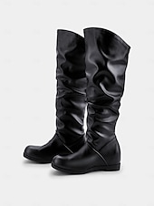 abordables Bottes souples-bottes hautes en similicuir noir pour femmes – bottes plates élégantes et confortables pour un usage quotidien et des sorties décontractées