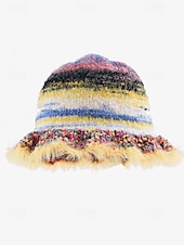 baratos Chapéus Femininos-chapéu de balde de malha colorido feminino com aba fofa – acessório de inverno aconchegante e estiloso