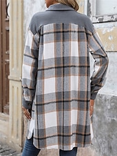 billiga Kappor och trenchcoats-Dam Vinterkappa Utomhus Gata Dagliga kläder Höst Vinter Lång Täcka Normal Håller värmen Andningsfunktion Stylish Ledigt Jacka Långärmad Ränder och pläd Med fickor Mönster Vin Kaffe Grå