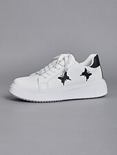 economico Sneakers da donna-sneakers da donna bianche con plateau e ricamo a farfalla | scarpe casual con lacci per tutti i giorni