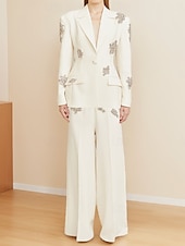 olcso Anya nadrágkosztümje-Nadrágkosztüm Fehér Tuxedo Tuxedo Ruha Kétrészes Öltöny Estélyi Ruha Elegáns Formális Esküvői Padlóhosszú Hosszúujjú Ing Gallér Csillogó Boárral 2025