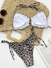 cheap Bikini Sets-Women&#039;s Swimwear Bikini 2 Piece Cheeky Swimsuit Backless Slim Vacation Beach Wear Solid Color Leopard Halter Neck Sleeveless Bathing Suits
