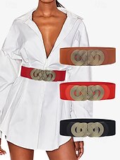 economico Cintura da donna-cintura elastica larga da donna con fibbia in metallo vintage – cintura elastica alla moda per abiti, tuniche e camicette – disponibile in nero, rosso e marrone