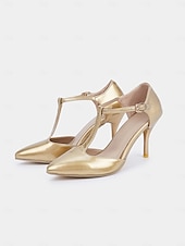 economico Semi-formale-eleganti tacchi a spillo con cinturino a T in vernice rossa da donna - ideali per matrimoni e occasioni speciali
