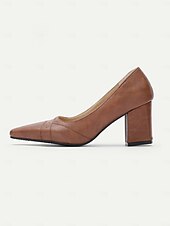 olcso Block Heels-női barna sarokpumpák – hegyes orrú retro formális cipő elegáns varrással irodai és parti viselethez