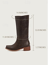 levne Cowboy &amp; Western Boots-dámské hnědé westernové kovbojské boty z umělé kůže - výška do půl lýtek s naskládaným podpatkem pro ležérní outfity a outfity ve venkovském stylu