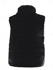 preiswerte Felle &amp; Leder-Damen Wintermantel warm halten Atmungsaktiv Patchwork Modisch Einfach Feste Farbe B¨¹ro Strasse Reisverschluss Ständer Regular Fit Ärmellos Oberbekleidung Schwarz Weiß Herbst Winter