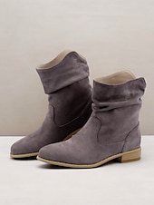 levne Slouch Boots-dámské béžové semišové kotníkové boty – ležérní a pohodlné boty západního stylu na nízkém podpatku