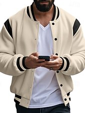 cheap Men&#039;s Jackets &amp; Coats-Men&#039;s Lightweight Jacket Casual Jacket Varsity Jacket Daily Vacation Wearproof Pocket Spring &amp;  Fall Color Block Fashion Classic Stand Collar Regular Dark Gray Black Red Navy Blue Light Grey Jacket