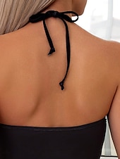 billiga Bikiniset-Damernas badkläder tankini 2 del nedsänkt baddräkt utan rygg semester strandkläder blad halterneck ärmlös baddräkter