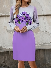 economico Abito Floreale-Per donna Mini abito Abito in felpa Abito casual Vestito invernale Abito a corsetto Informale Feste Strada Informale Standard Floreale Girocollo Viola Autunno Inverno
