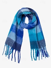 abordables Bufandas de mujer-Bufanda de invierno de gran tamaño con cuadros coloridos para mujer | Chal suave y cálido similar a la lana con borlas | Accesorio moderno para clima frío para atuendos casuales y formales