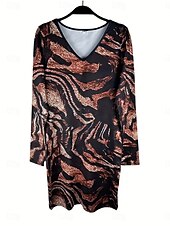economico Vestiti aderenti-mini abito da donna geometrico scollo a V manica 3/4 primavera autunno