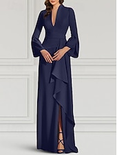 abordables violet-robe de soirée sirène / trompette robe élégante robe formelle de mariage invité balayage / pinceau train manches longues col en V crêpe extensible avec plis bretelles froncées 2025
