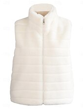 preiswerte Felle &amp; Leder-Damen Wintermantel warm halten Atmungsaktiv Patchwork Modisch Einfach Feste Farbe B¨¹ro Strasse Reisverschluss Ständer Regular Fit Ärmellos Oberbekleidung Schwarz Weiß Herbst Winter