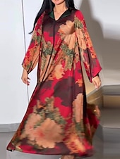 abordables Robes de vacances-robe longue à fleurs pour femmes, col en V, manches longues, été, printemps