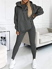 abordables Chándales para mujer-Conjunto de 3 piezas de ropa de estar por casa para mujer, sudadera con capucha coordinada con abertura en el hombro y pantalones deportivos, conjunto deportivo informal rosa, elástico, de moda para