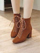 preiswerte Stiefeletten-Burgunderfarbene Damen-Schnürstiefeletten mit Blockabsatz – schickes und wandlungsfähiges Schuhwerk für Herbst-Outfits und Freizeit