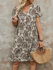 ieftine Rochii Boho-Pentru femei Rochie Mini Rochie casual Rochie Boho Epocă Casual Zilnic Fit regulat Floral Manșon scurt În V Albastru piscină Maro Trifoi Vară Primăvară Toamnă