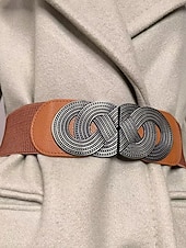 economico Cintura da donna-cintura elastica larga da donna con fibbia in metallo vintage – cintura elastica alla moda per abiti, tuniche e camicette – disponibile in nero, rosso e marrone