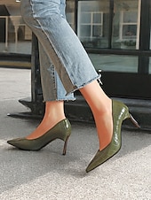 olcso Block Heels-női zöld krokodil dombornyomású műbőr pumpák tűsarkúval és hegyes orrral - elegáns és sokoldalú munkához vagy éjszakázáshoz