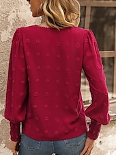 economico Top in Pizzo-Top Eleganti in Pizzo per Donna con Occhielli Maglietta Casual di Colore Solido Maniche Lunghe Collo a Giro Pizzo Patchwork Regolare Fit Giornaliero Romantico Petite Top Estivi da Vacanza Rosso