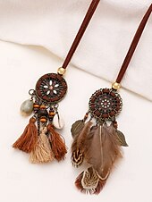 billige Halskjede for kvinner-kvinners boho dusk halskjede med skinnsnor og drømmefanger anheng - perfekt for festivaler og bohem stil