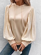 baratos Moletons e Sweatshirts Texturizados-moletom feminino com capuz, moda quente, simples, casual, férias, saída, com capuz, patchwork, solto, manga comprida, bege, primavera, outono, inverno