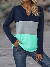 preiswerte Damen Einfache Oberteile-Damen T Shirt Glatt Modisch Modern Brautkleider schlicht Langarm Gekerbter Hals Normale Oberteile Täglich Wochenende Rosa Orange Grün Herbst Winter
