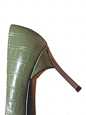 olcso Block Heels-női zöld krokodil dombornyomású műbőr pumpák tűsarkúval és hegyes orrral - elegáns és sokoldalú munkához vagy éjszakázáshoz