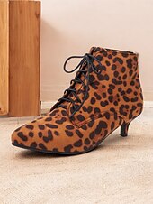 baratos década de 1950-bota de cano curto com estampa de leopardo verde e salto gatinho – sapatos chiques estilo retrô para mulheres