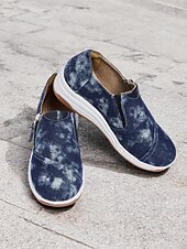 levne Dámské tenisky-dámské neformální modré džínové slip-on tenisky – stylové vycházkové boty na zip s polstrovanou podrážkou pro každodenní pohodlí