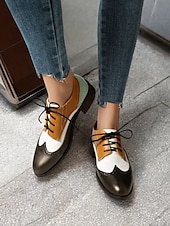 economico Scarpe oxford da donna-scarpe oxford brogue multicolor da donna con motivo a chevron e pannelli in similpelle a contrasto – ballerine stringate di ispirazione vintage