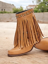 tanie Kowboj i zachodnie buty-czarne botki damskie w stylu western z frędzlami i ćwiekami – modne obuwie inspirowane stylem boho na festiwale i na co dzień