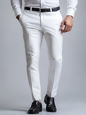 preiswerte Semi-formelle Anzüge-Herren Anzughose lange Hose schwarz weiß dunkelmarine einfarbig mikroelastisch Standard Fit 2024