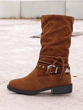 levne Slouch Boots-dámské polobotky z umělého semiše do půli lýtek s cvočkovým páskem a detaily se střapcem – ležérní boho styl na podzim a zimu