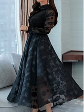 abordables Robe de cocktail-robe noire Femme Robe Maxi Graphic Mode Décontractées Mariage Soirée du quotidien Avec ceinture manche longue Col de Chemise Robe Standard Noir Bleu de minuit Gris Printemps Automne S M L