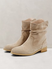 levne Slouch Boots-dámské béžové semišové kotníkové boty – ležérní a pohodlné boty západního stylu na nízkém podpatku