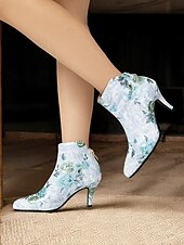 abordables Bottines-bottines à imprimé floral vintage pour femmes avec bout pointu et talon aiguille | bottines élégantes à talons hauts pour événements formels et fêtes