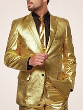 cheap Homecoming Suits-Men&#039;s Party Evening Wear Suits Gold Fashion Party Solid Colored Standard Fit 2 Piece Single Breasted Two-buttons