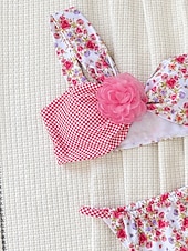 billiga Bikiniset-Dam Badkläder Bikini 2 st Kaxig Baddräkt Öppen rygg Smal Semester Standkläder Blommig Halterneck Ärmlös Baddräkter