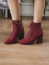 preiswerte Stiefeletten-Burgunderfarbene Damen-Schnürstiefeletten mit Blockabsatz – schickes und wandlungsfähiges Schuhwerk für Herbst-Outfits und Freizeit