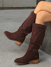 levne Cowboy &amp; Western Boots-dámské umělé semišové boty ke kolenům s detailem přezky, westernový styl, ležérní podzimní a zimní obuv pro každodenní nošení