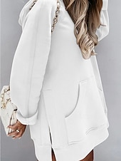 cheap Sweatshirt &amp; Hoodie Dresses-Women&#039;s Hoodie Dress Mini Dress Pocket Casual Hooded Long Sleeve Black White Gray Color
