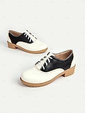 economico Scarpe oxford da donna-scarpe brogue oxford vintage bicolore da donna con design allacciato | calzature casual e formali per l&#039;eleganza quotidiana
