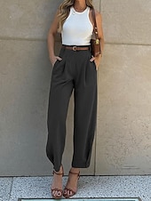 preiswerte weites Bein und hohe Taille-Damen EU- / US-Größe Hosen Hose Brautkleider schlicht Komfort In voller Länge Hohe Hüfthöhe Einfarbig Zip Schnalle Komfortabel Mikro-elastisch Party Casual Schwarz Armeegrün Kaffee Herbst Winter